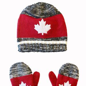 Maple Leaf Canadian Themed Beanie Hat Mittens Gloves Set (101)
